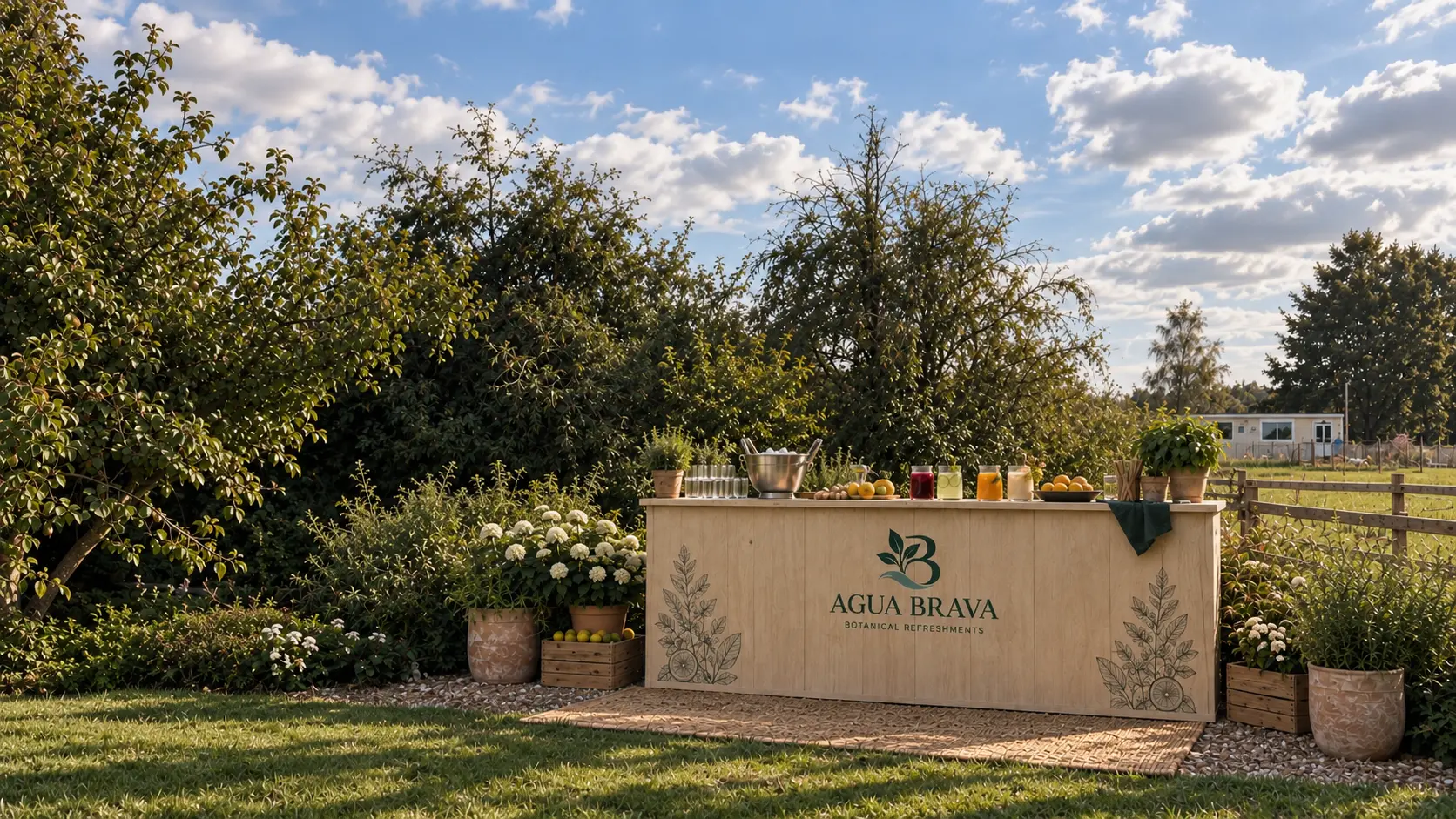The Agua Brava Garden Bar set up outdoors with botanical refreshments